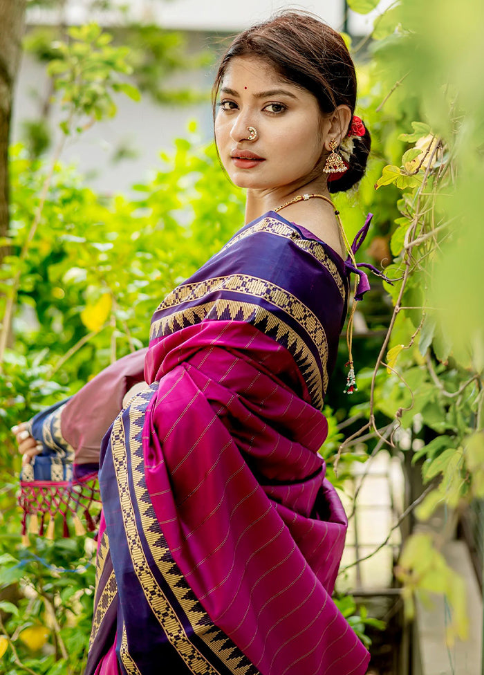 Magenta Dupion Silk Saree With Blouse Piece - Indian Silk House Agencies