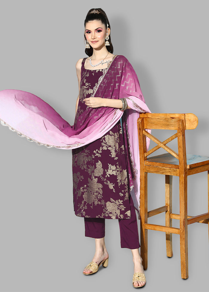 3 Pc Burgundy Readymade Silk Suit Set - Indian Silk House Agencies