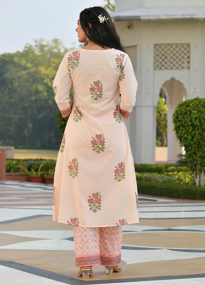3 Pc Peach Readymade Cotton Suit Set - Indian Silk House Agencies