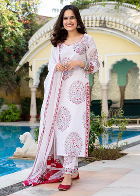 3 Pc White Readymade Cotton Suit Set - Indian Silk House Agencies