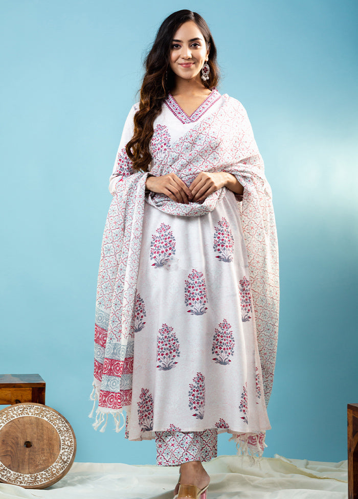 3 Pc Off White Readymade Cotton Suit Set - Indian Silk House Agencies
