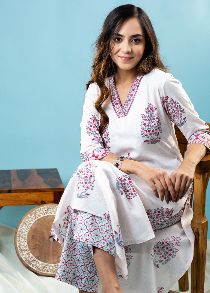 3 Pc Off White Readymade Cotton Suit Set - Indian Silk House Agencies