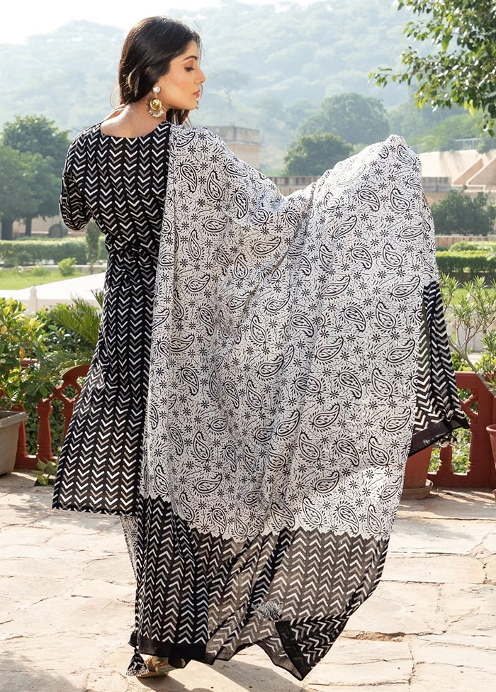 3 Pc Black Readymade Cotton Suit Set - Indian Silk House Agencies