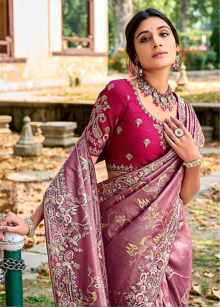 Mauve Dupion Silk Saree With Blouse Piece - Indian Silk House Agencies