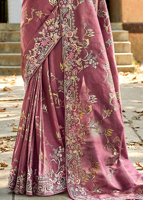 Mauve Dupion Silk Saree With Blouse Piece - Indian Silk House Agencies