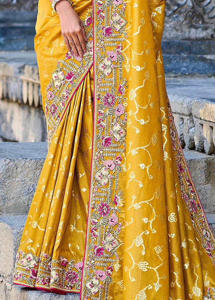 Mustard Dupion Silk Saree With Blouse Piece - Indian Silk House Agencies