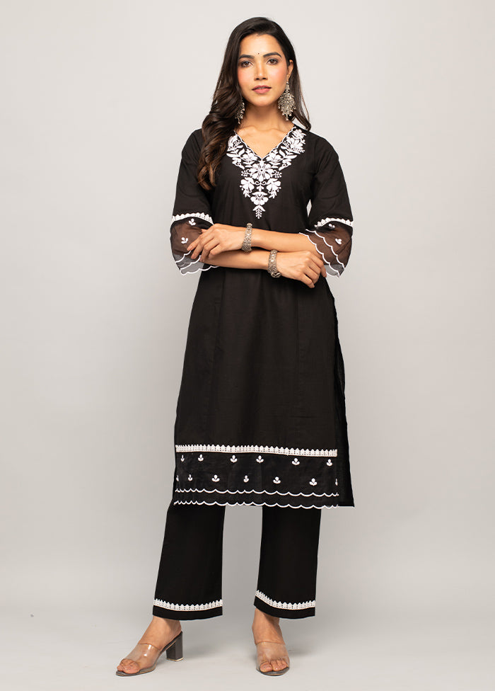 2 Pc Black Readymade Cotton Chikankari Kurti Set - Indian Silk House Agencies