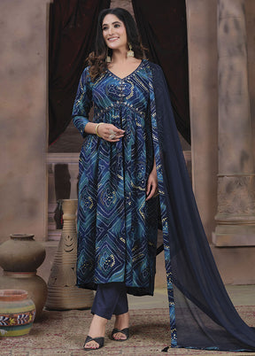 3 Pc Blue Readymade Rayon Suit Set - Indian Silk House Agencies