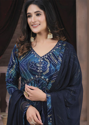 3 Pc Blue Readymade Rayon Suit Set - Indian Silk House Agencies