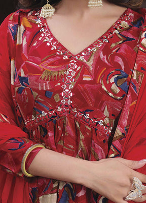 3 Pc Red Readymade Rayon Suit Set - Indian Silk House Agencies