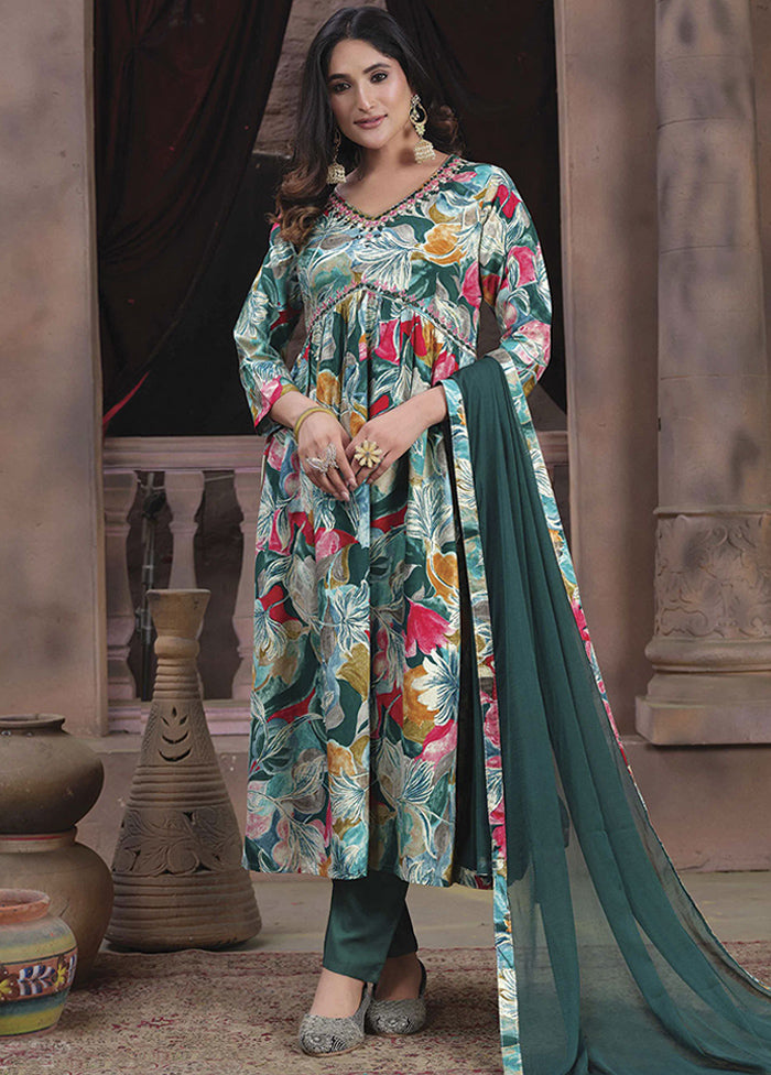 3 Pc Green Readymade Rayon Suit Set - Indian Silk House Agencies