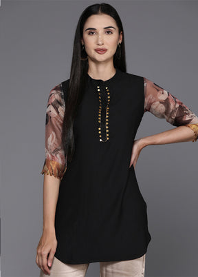 Black Readymade Polyester Tunic - Indian Silk House Agencies