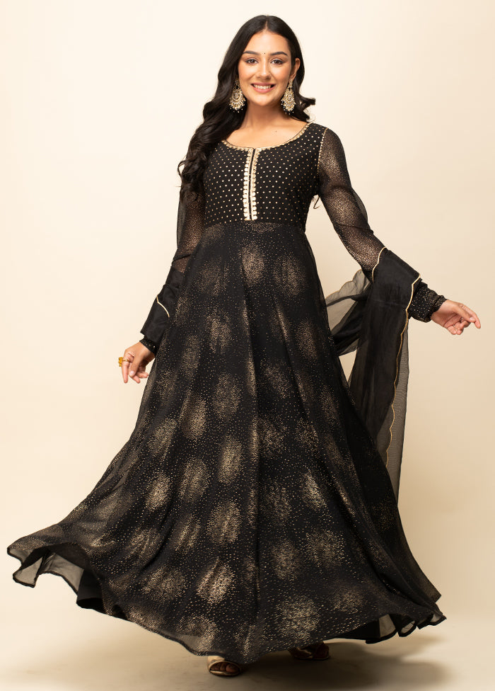 Black Readymade Georgette Indian Dress - Indian Silk House Agencies