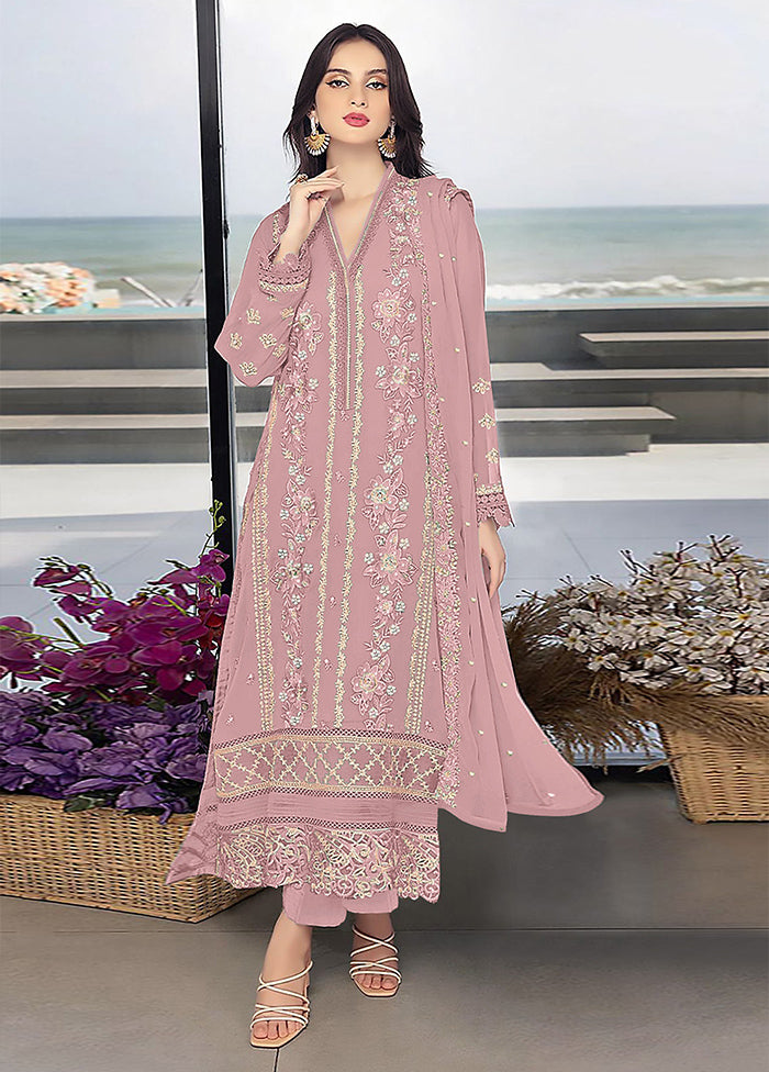 3 Pc Pink Georgette Suit Set - Indian Silk House Agencies