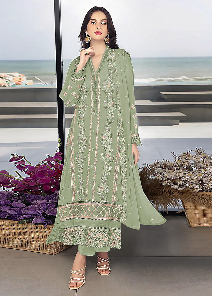 3 Pc Pista Green Georgette Suit Set - Indian Silk House Agencies
