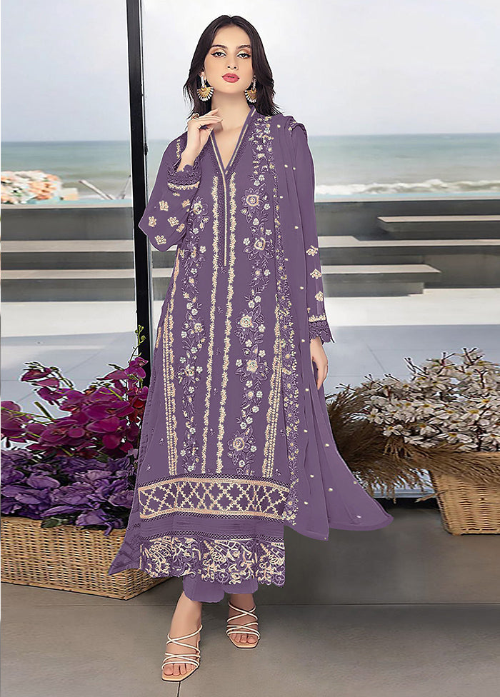 3 Pc Purple Georgette Suit Set - Indian Silk House Agencies