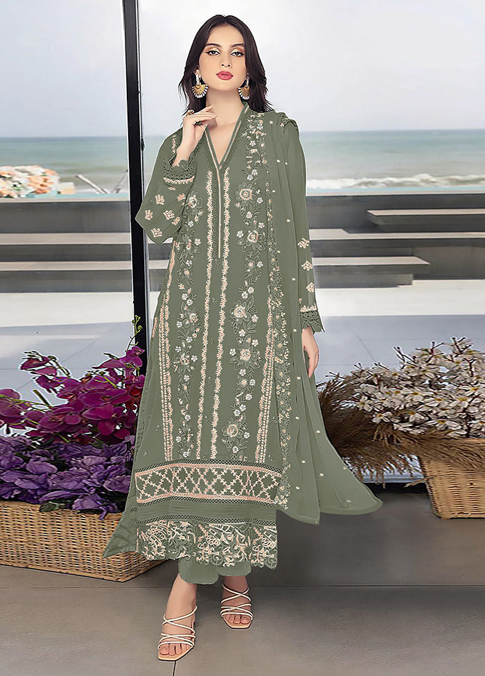 3 Pc Mehendi Georgette Suit Set - Indian Silk House Agencies