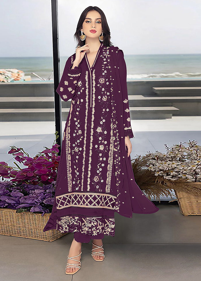 3 Pc Wine Georgette Suit Set - Indian Silk House Agencies