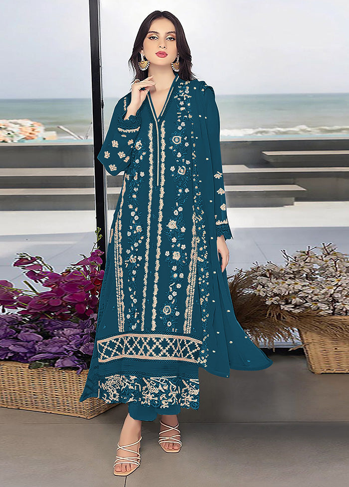 3 Pc Aqua Georgette Suit Set - Indian Silk House Agencies