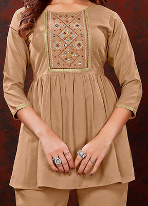 2 Pc Beige Readymade Cotton Coord Set - Indian Silk House Agencies