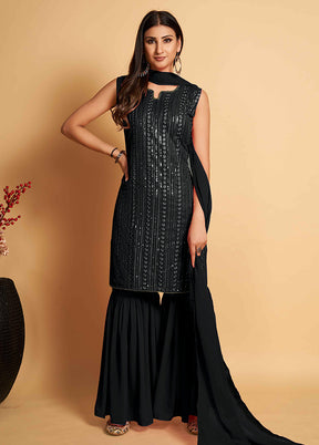 3 Pc Black Readymade Georgette Suit Set - Indian Silk House Agencies