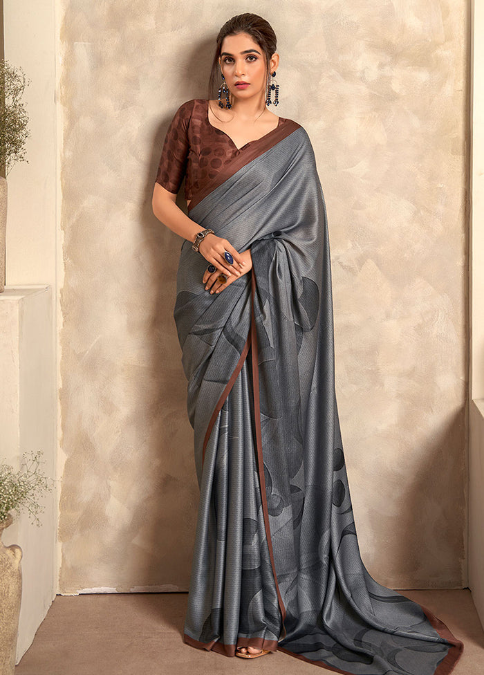 Grey Silk Saree With Blouse Piece - Indian Silk House Agencies