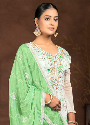 3 Pc Cream Unstitched Silk Suit Set - Indian Silk House Agencies