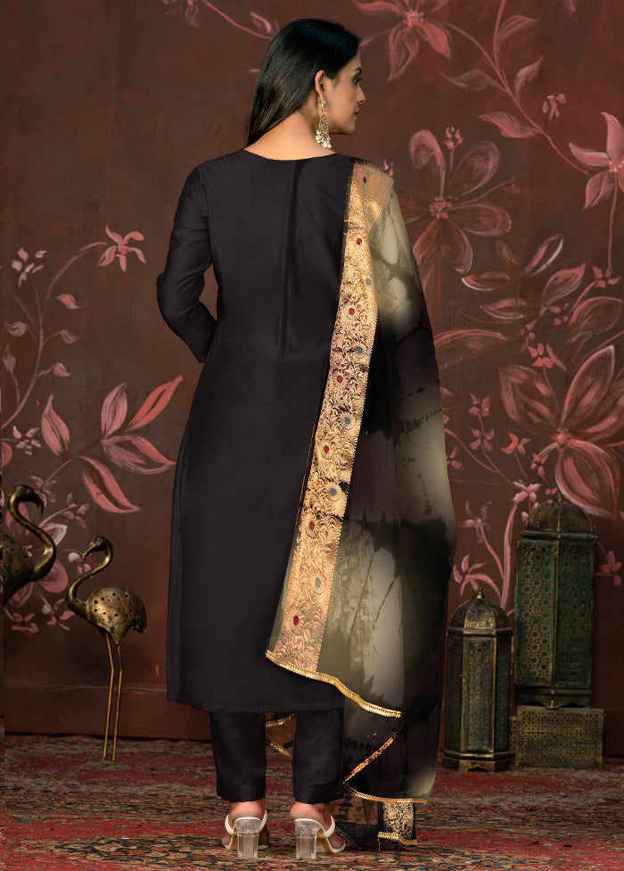 3 Pc Black Unstitched Silk Suit Set - Indian Silk House Agencies