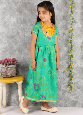 Green Ethnic Cotton Dress - Indian Silk House Agencies