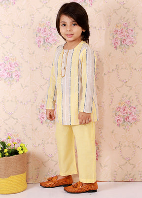 Yellow Cotton Printed Kurta Pajama Set - Indian Silk House Agencies