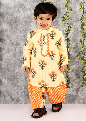 Yellow Cotton Printed Kurta Pajama Set - Indian Silk House Agencies