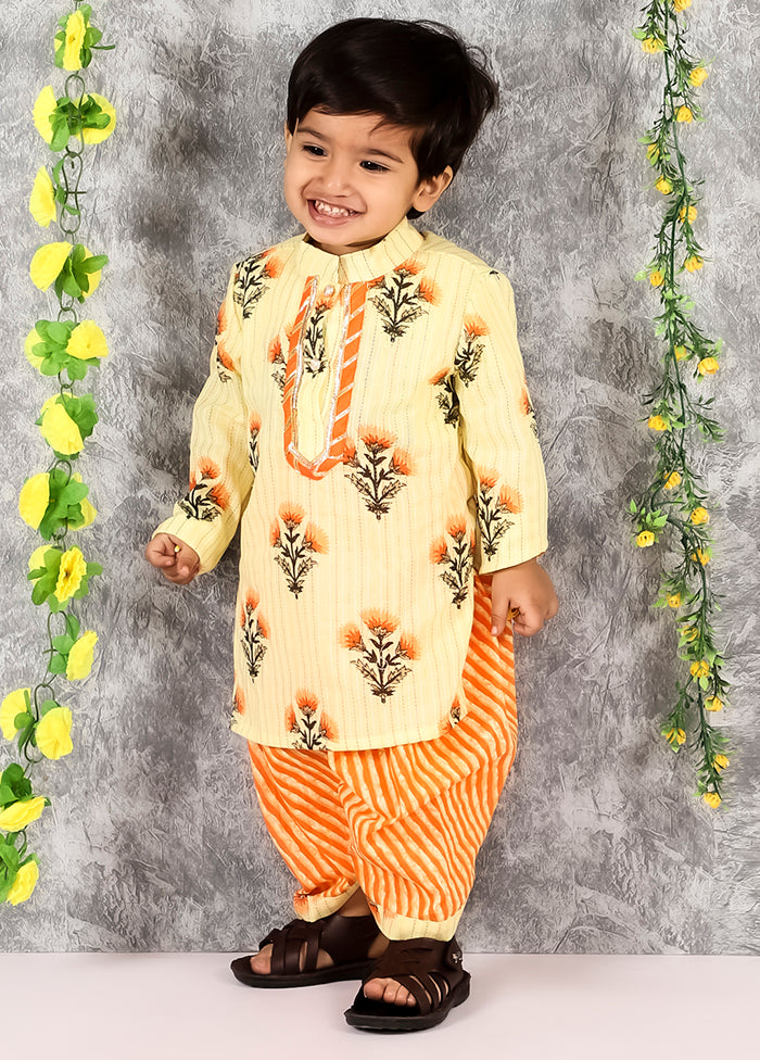 Yellow Cotton Printed Kurta Pajama Set - Indian Silk House Agencies