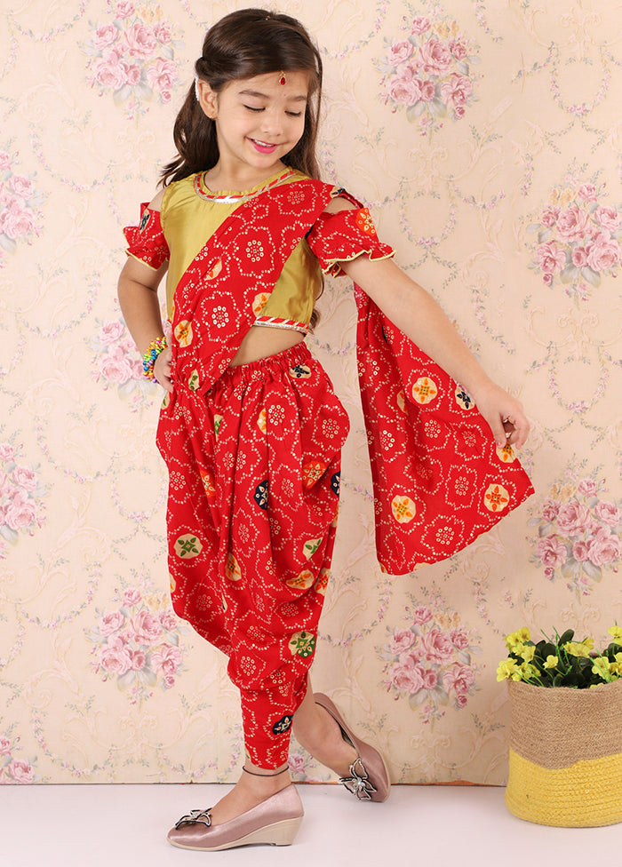 Red Dhoti Style Saree - Indian Silk House Agencies