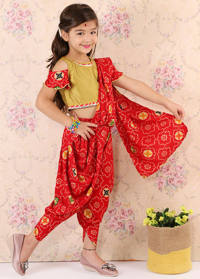 Red Dhoti Style Saree - Indian Silk House Agencies