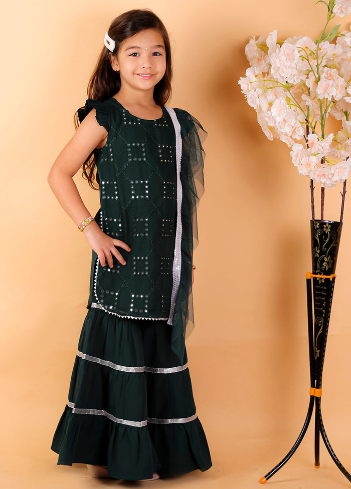 3 Pc Green Sleeveless Cotton Suit Set - Indian Silk House Agencies