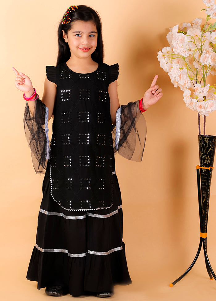 3 Pc Black Sleeveless Cotton Suit Set - Indian Silk House Agencies