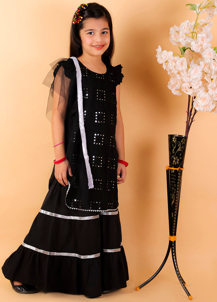 3 Pc Black Sleeveless Cotton Suit Set - Indian Silk House Agencies