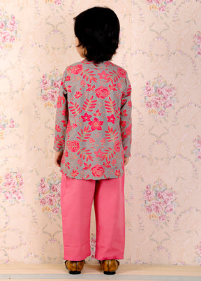 Grey Cotton Printed Kurta Pajama Set - Indian Silk House Agencies