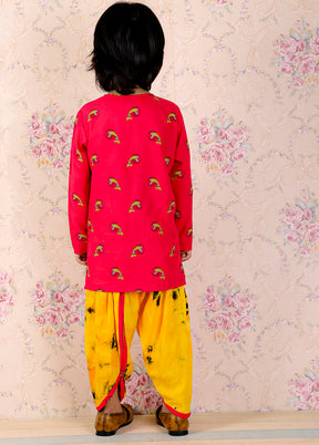 Pink Cotton Printed Kurta Pajama Set - Indian Silk House Agencies
