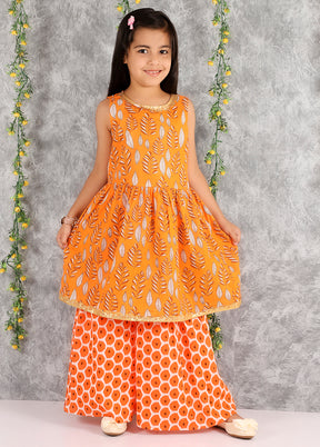 2 Pc Orange Sleeveless Cotton Suit Set - Indian Silk House Agencies