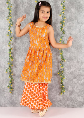 2 Pc Orange Sleeveless Cotton Suit Set - Indian Silk House Agencies