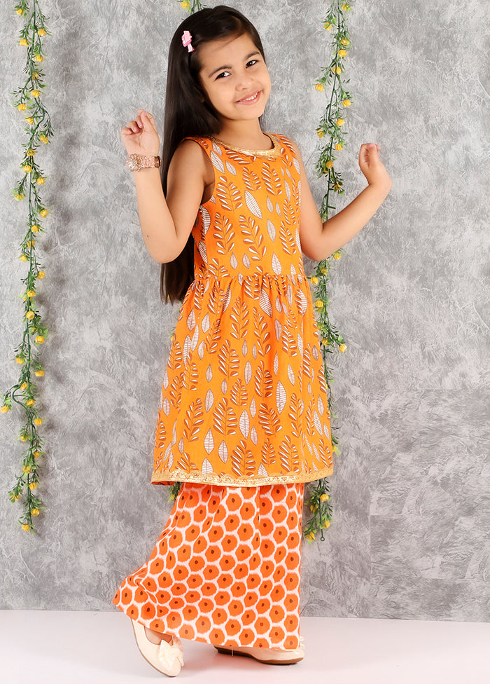 2 Pc Orange Sleeveless Cotton Suit Set - Indian Silk House Agencies