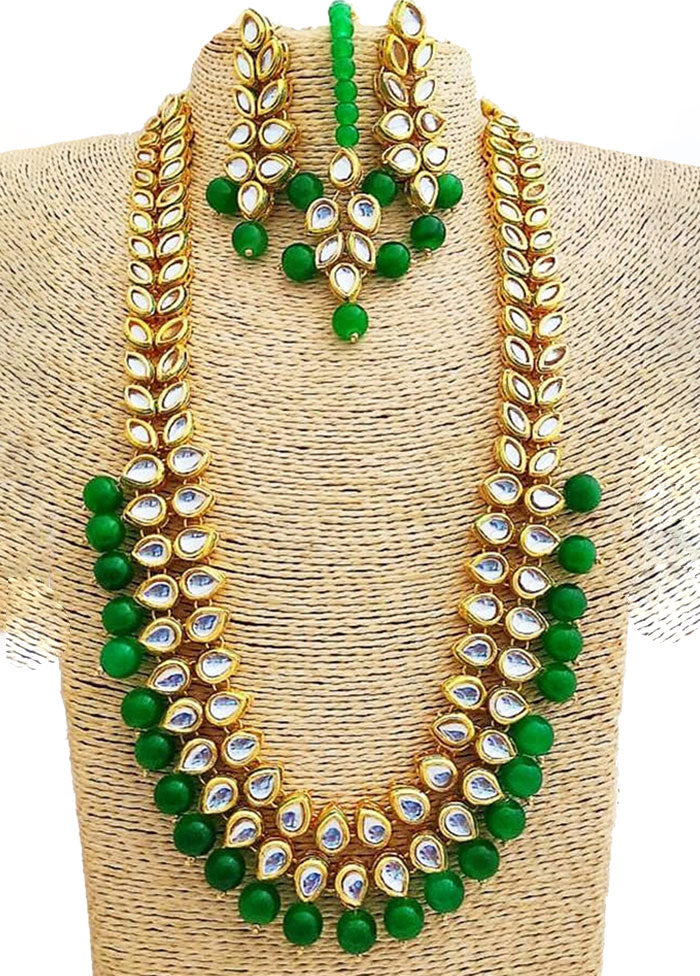 Green Kundan Long Necklace Set With Mangtika - Indian Silk House Agencies