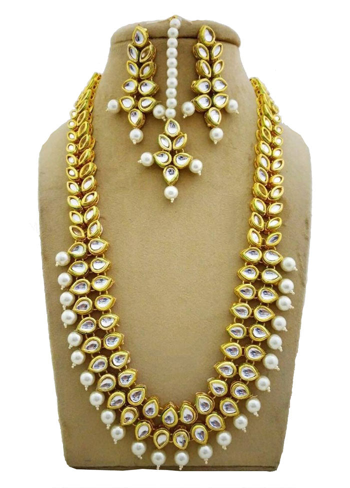 White Kundan Long Necklace Set With Mangtika - Indian Silk House Agencies