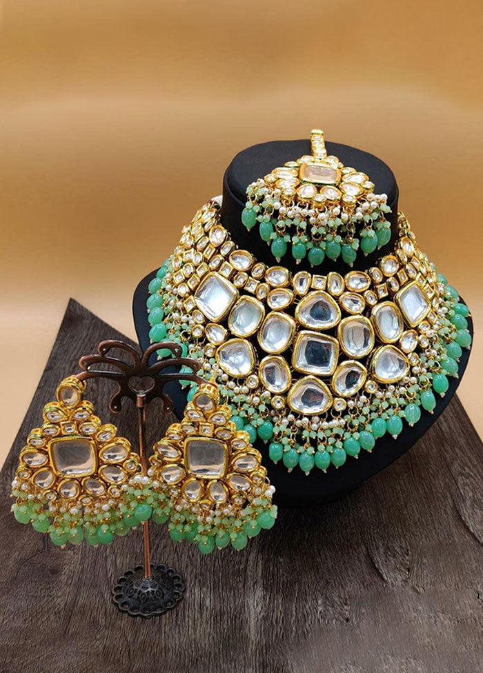 Green Kundan Polki Jewellery Set With Mangtika - Indian Silk House Agencies