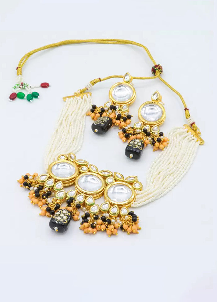 Black Beaded Polki Kundan Choker Set - Indian Silk House Agencies