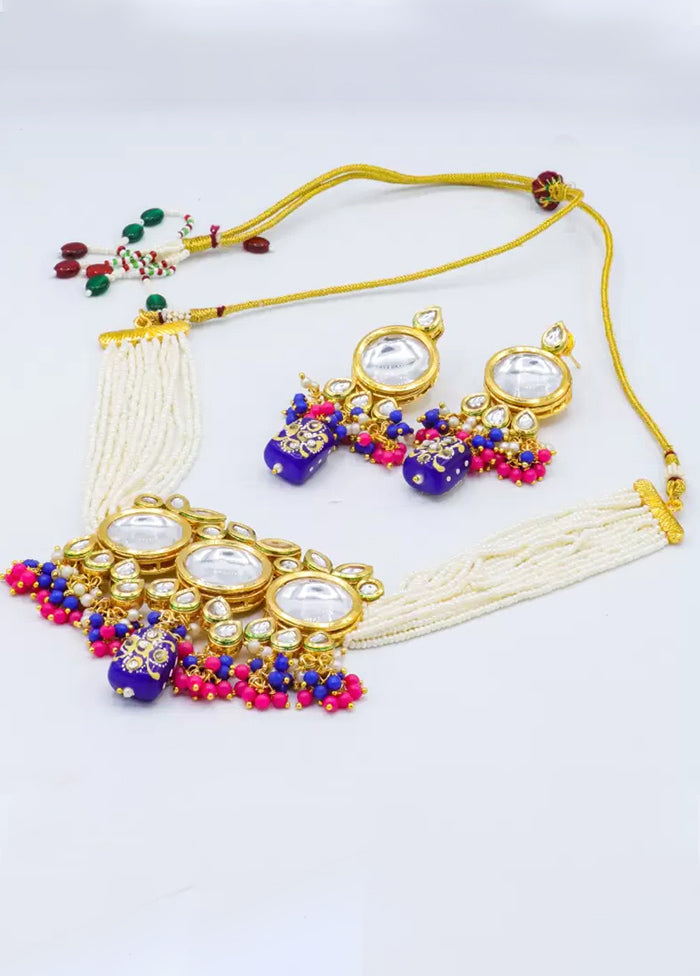 Blue Beaded Polki Kundan Choker Set - Indian Silk House Agencies