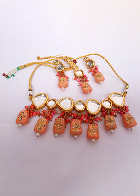 Kundan Studded Peach Jewellery Set With Mangtika - Indian Silk House Agencies