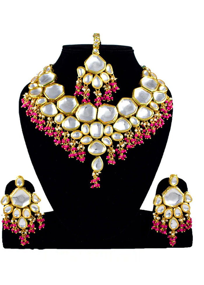 White Kundan Jewellery Set With Mangtika - Indian Silk House Agencies