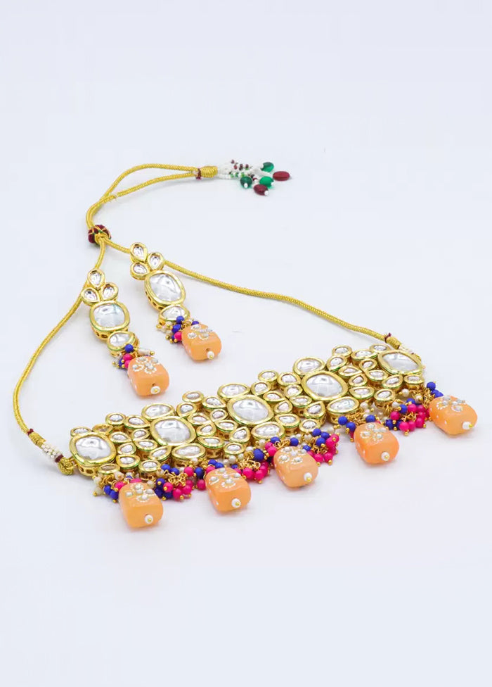 Peach Kundan Jewellery Set - Indian Silk House Agencies